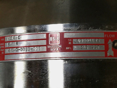 Used BS&B VER-C, V/ECR-S Sanitary Safety Head 6" Rupture Disc Holder Pressure Relief