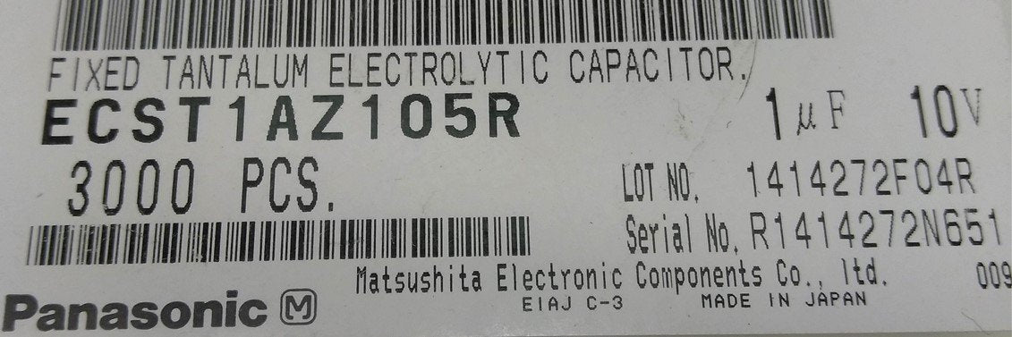 New Lot of 700 New Panasonic ECS-T1AZ105R Tantalum Capacitors, 1UF 10V ±20%