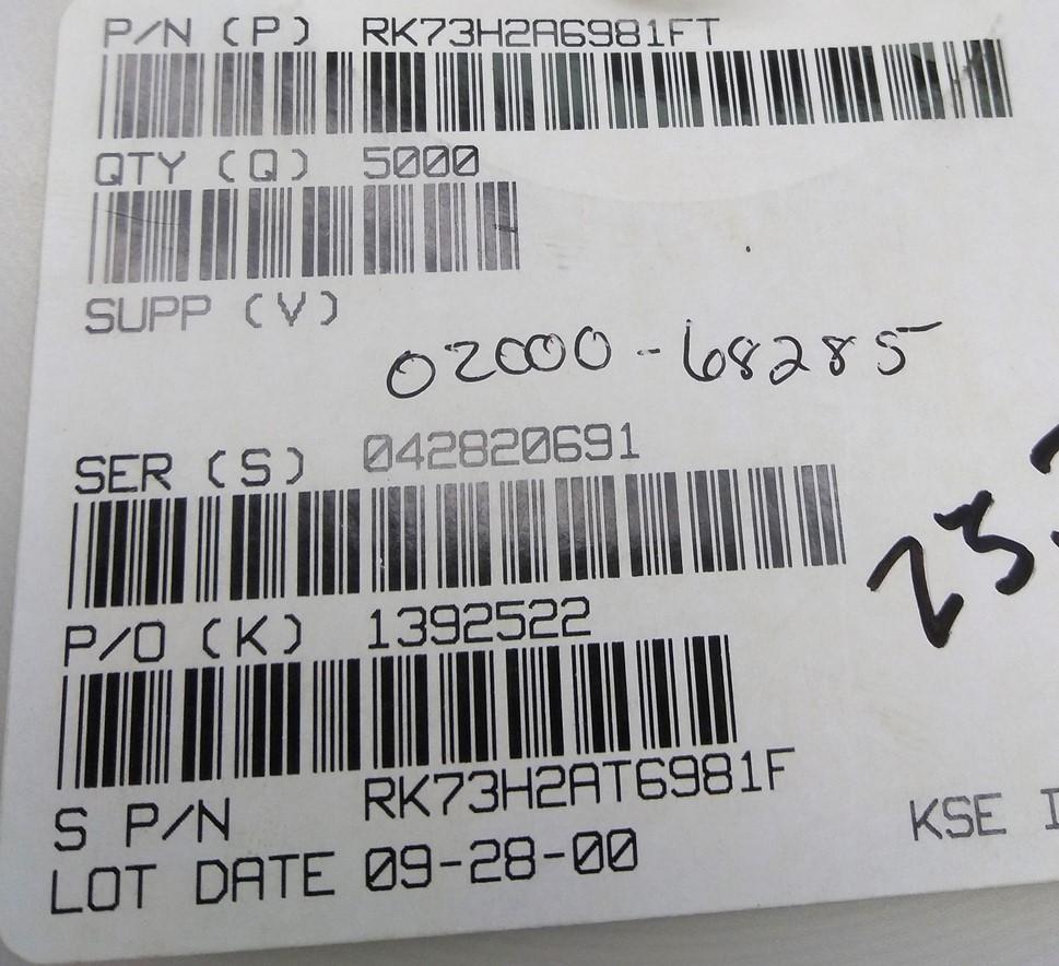New Lot of 5000 KOA Speer RK73H2AT6981F Thick Film Resistor .125W ±1% 6980 Ohm 150V