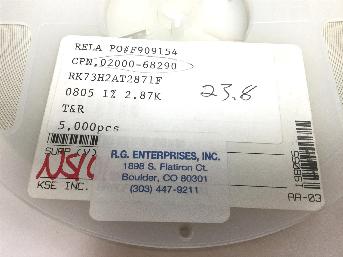 New Lot of 5000 New KOA RK73H2AT2871F Thick Film Resistor, Resistance: 2.87K 1%