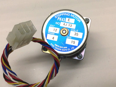Used Kyoei Tsushin PK 43 E Stepping Motor 12VDC, 4-Phase, 15deg/step, 100:1 Gear Head