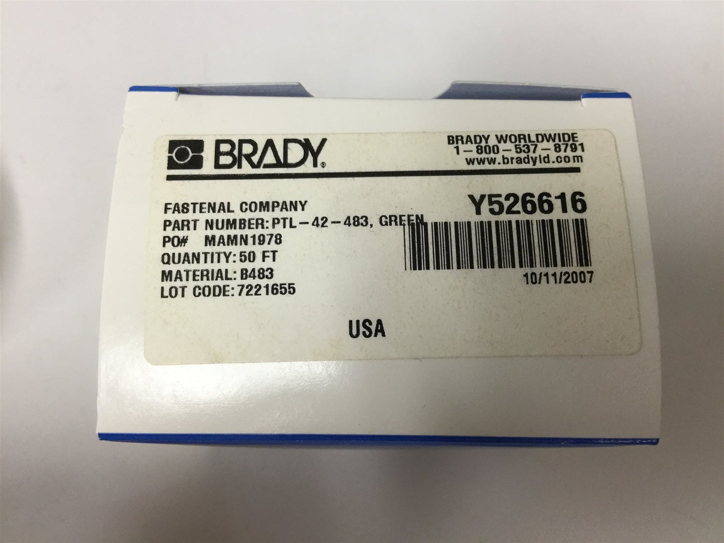 New Brady PTL-42-483 Thermal Labels, Roll Length: 50ft, Label Width: 1", Green