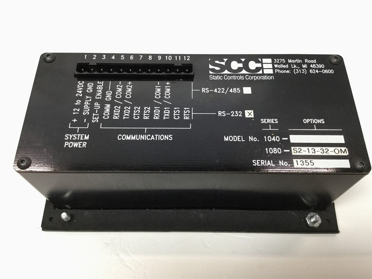 Used SCC 1080-S2-13-32-OM 4x20 Operator Interface 12VDC RS-232 4x20 Characters