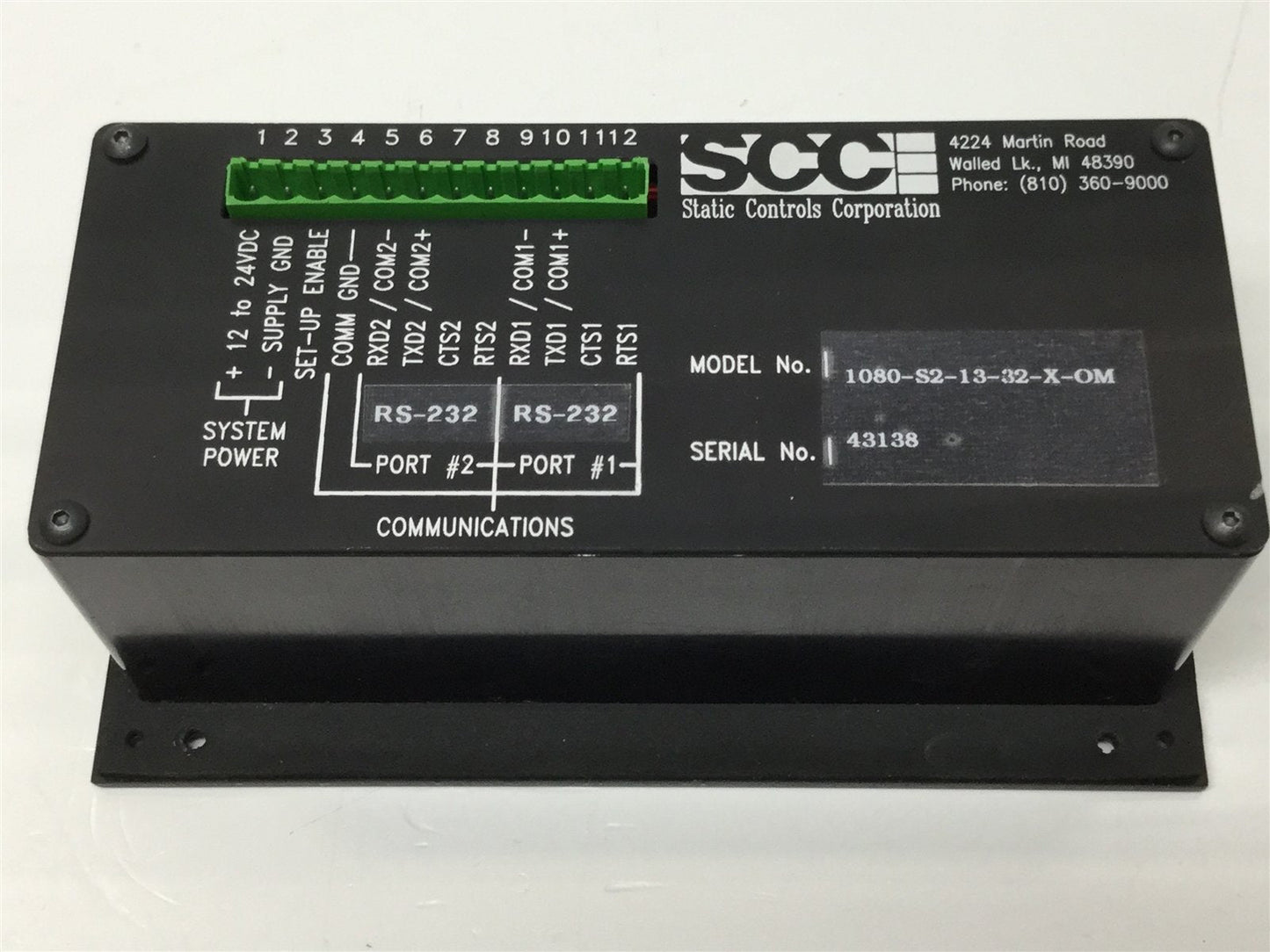 Used SCC 1080-S2-13-32-X-OM 4x20 Operator Interface 12VDC RS-232 4x20 Characters