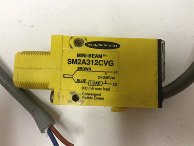 Used Banner SM2A312CVG Photoelectric Convergent Sensor, Focal Point: 16mm, 24-240VAC