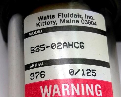 Used Watts B35-02AHCG Pneumatic Filter Regulator, 1/4"NPT, 0-160PSI w/ Shut Off Valve