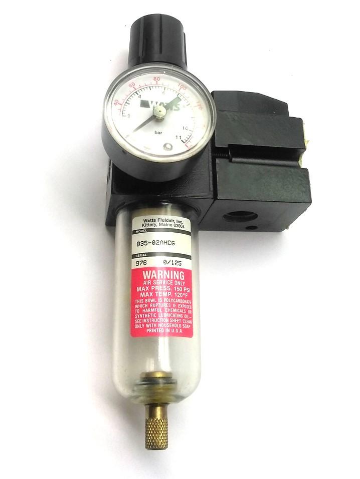 Used Watts B35-02AHCG Pneumatic Filter Regulator, 1/4"NPT, 0-160PSI w/ Shut Off Valve