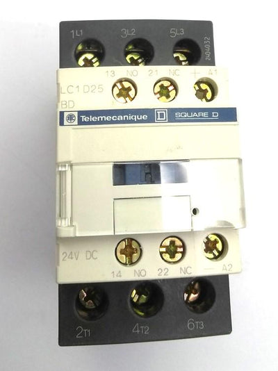 Used Telemecanique Square D LC1D25BD Contactor, 3-Pole N.O., 24VDC Coil, 600VAC 40A