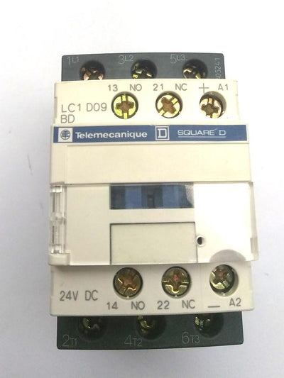 Used Square D LC1D09BD Contactor, 3-Pole N.O., 9A, 600V 7.5HP, Coil: 24VDC