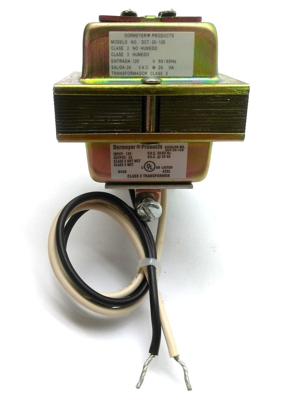 Used Dormeyer DCT-20-120 Transformer, In: 120VAC Out: 24VAC 20VA w/ Mounting Bracket