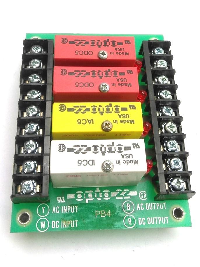 Used OPTO 22 PB4 I/O Mounting Rack, 4x G1 Relays, 5, 15, 24V, w/ 2x ODC5, IAC5, IDC5