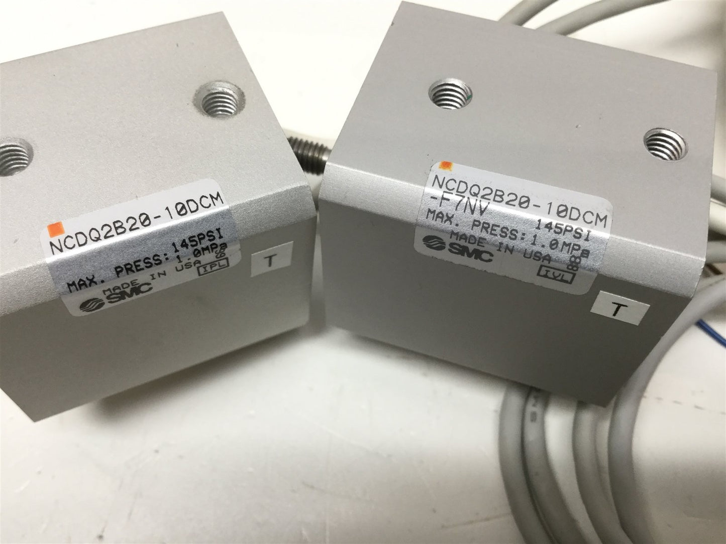 Used Lot of 2 SMC NCDQ2B20-10DCM Compact Cylinder Double Acting 20mm Bore 10mm Stroke