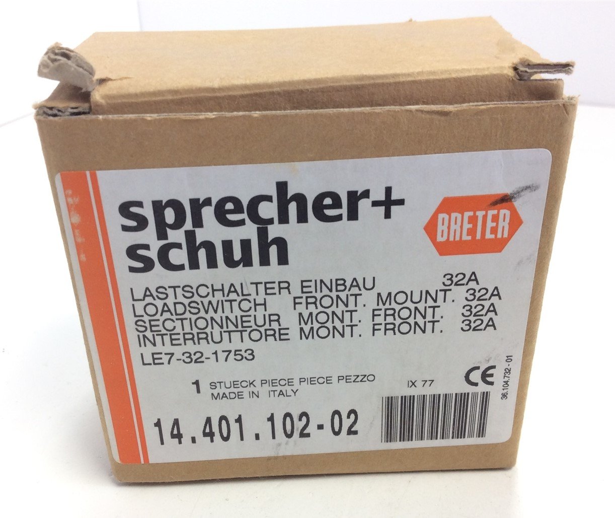 New Sprecher Schuh LE7-32-1753 Front Mounted Motor Disconnect Switch 32A 600V 3 Pole