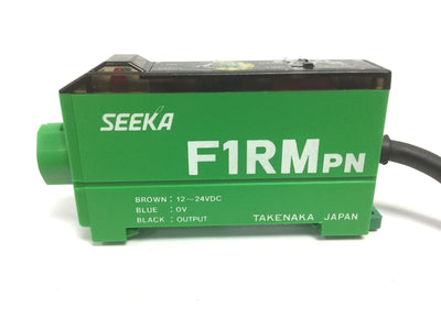 Used Seeka F1RM-PN Fiber Optic Sensor, Brown: 12-24VDC, Blue: 0VDC, Black: Output