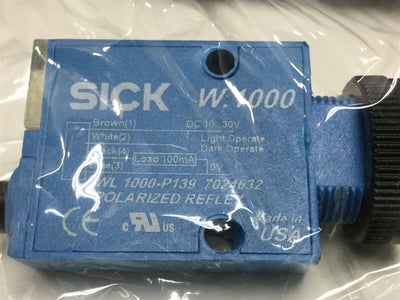 New Sick WL 1000-P139 7024632 Photoelectric Reflex Sensor Switch 10-30VDC, 4.2m