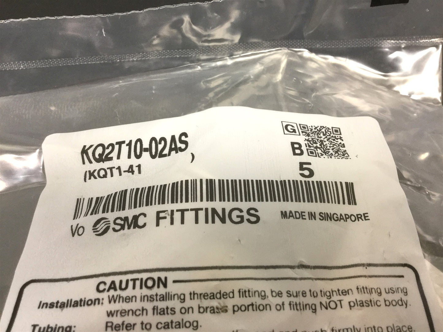 New Lot of 5 New SMC KQ2T10-02AS Tee Fitting 10mm Tube Run 1/4" NPT Branch