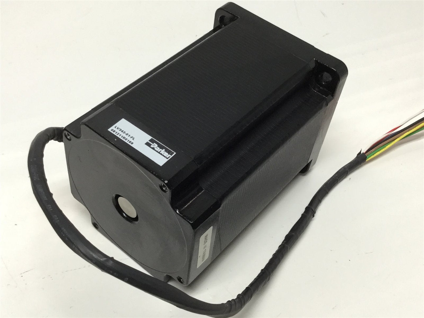 Used Parker Compumotor LV343-01-FL Stepper Motor, NEMA 34, 80VDC, Single Shaft 1/2"