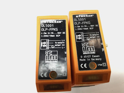 Used Lot of 2 IFM Efector OL5001 OLP-FPKG Photoelectric Sensor Switch 0.3-5m Range