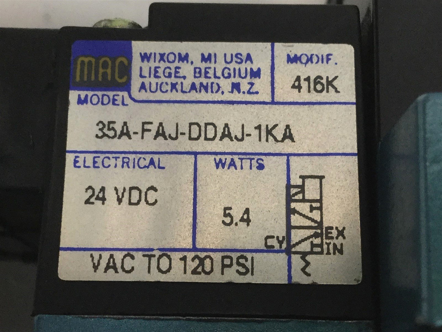 Used Bank of 3 MAC 35A-FAJ-DDAJ-1KA Solenoid Valve w/Regulator and Gauge 24VDC 120psi
