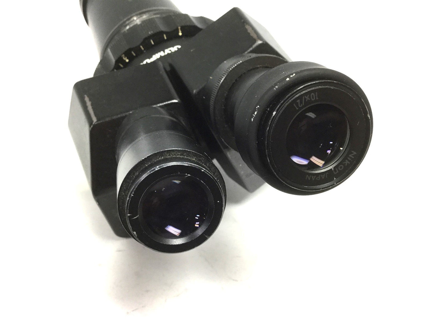 Used Olympus 251014 VMZ Stereozoom Microscope Head Mag: 1x-4x GWH10x23 & Nikon 10x/21