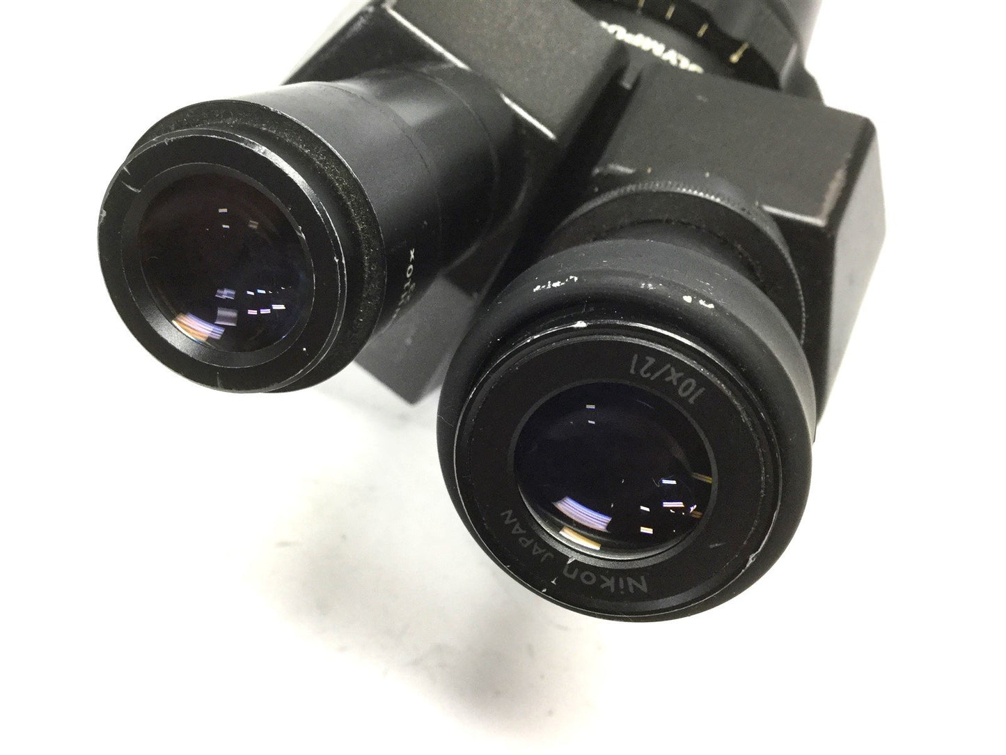 Used Olympus 251014 VMZ Stereozoom Microscope Head Mag: 1x-4x GWH10x23 & Nikon 10x/21
