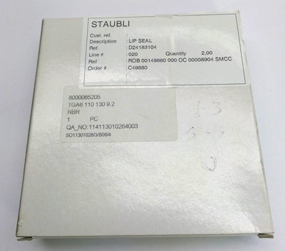 New Staubli 8000065205 Lip Seal, ID: 110mm, OD: 130mm