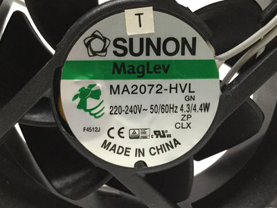 Used Lot of 2 Sunon MA2072-HVL.GN Tube Axial Fan 230VAC, 70mm x 25mm, 29CFM, 3900 RPM