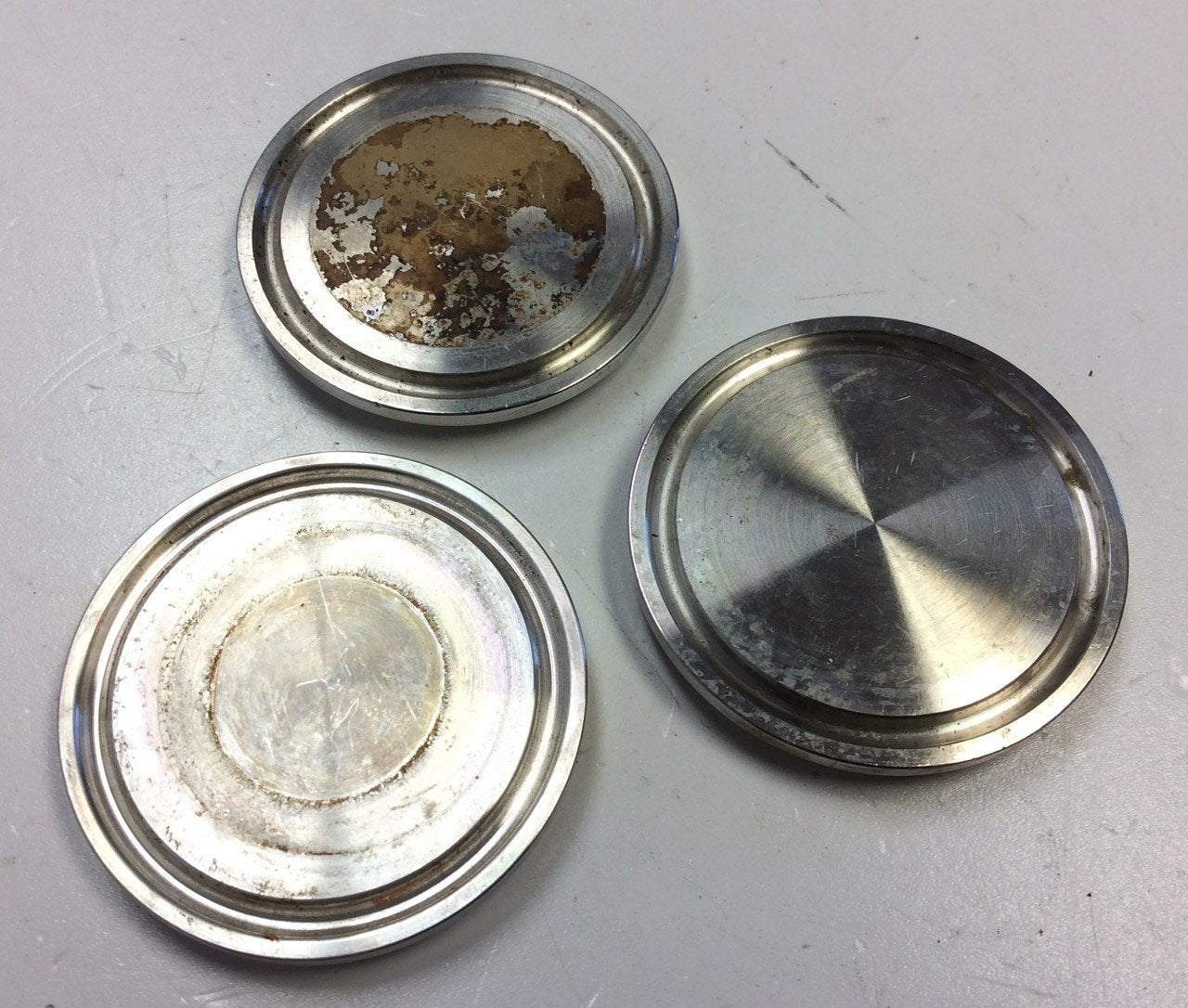 Used Lot of 3 Stainless Steel Sanitary Solid End Cap for 1-1/2" or 1" Ladish Fittings