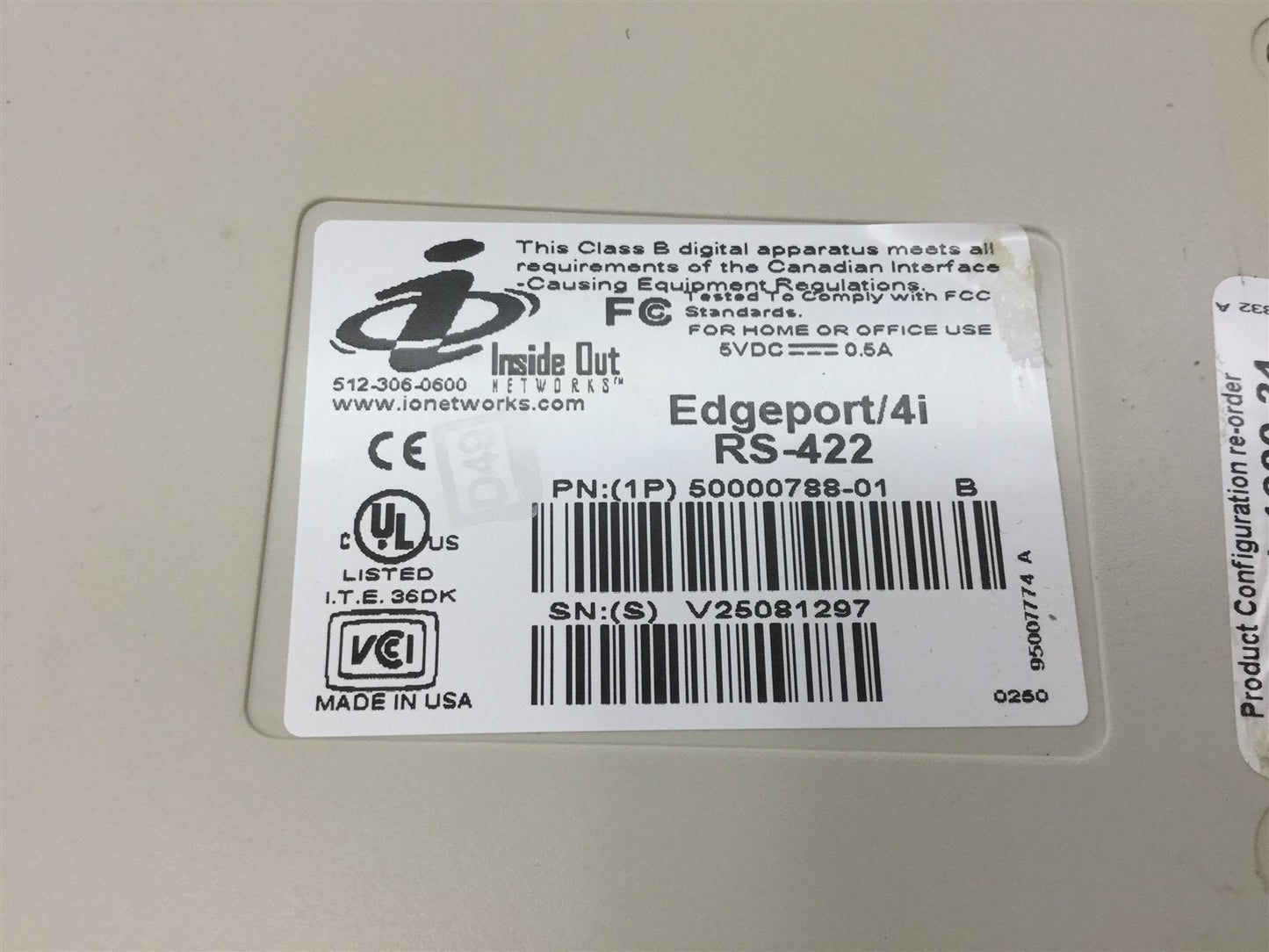 Used Inside Out Networks 301-1000-24 Edgeport/4i USB Converter, USB to 4x RS-422 DB-9