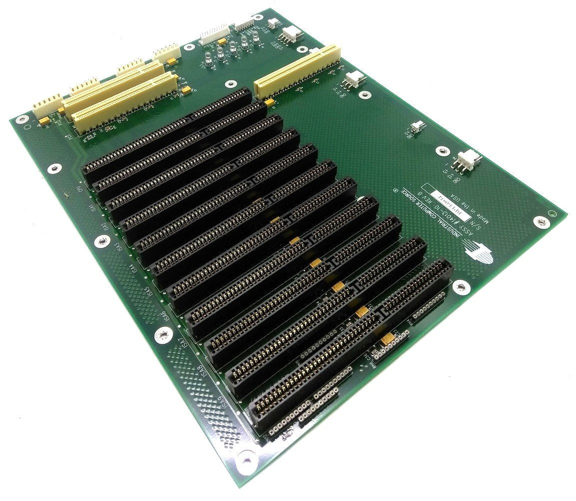 Used ICS 14013-10 Industrial Computer Backplane AT PSU, 1x PICMG 1.0, 10x ISA, 2x PCI