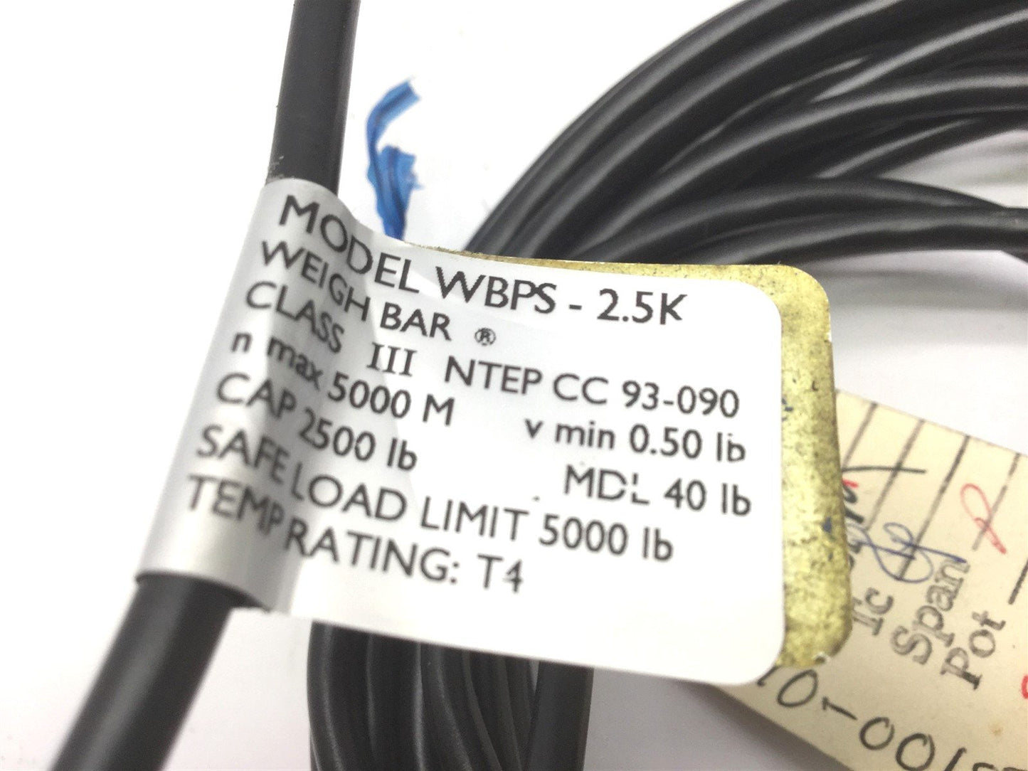 Used Weigh-Tronix WBPS-2.5K Weigh Bar Cap: 2500 lb Max: 5000, Min: 0.5 lb, MDL: 40 lb