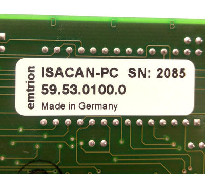 Used Emtrion ISACAN-PC CAN Network Serial Interface Card, ISA, COM, Hitex CANPC-A2