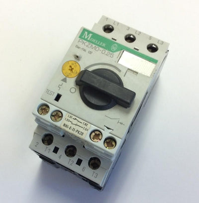 Used Moeller PKZM0-0.25 Manual Motor Protector, Adjustable 0.16-0.25 AMPS DIN Mount