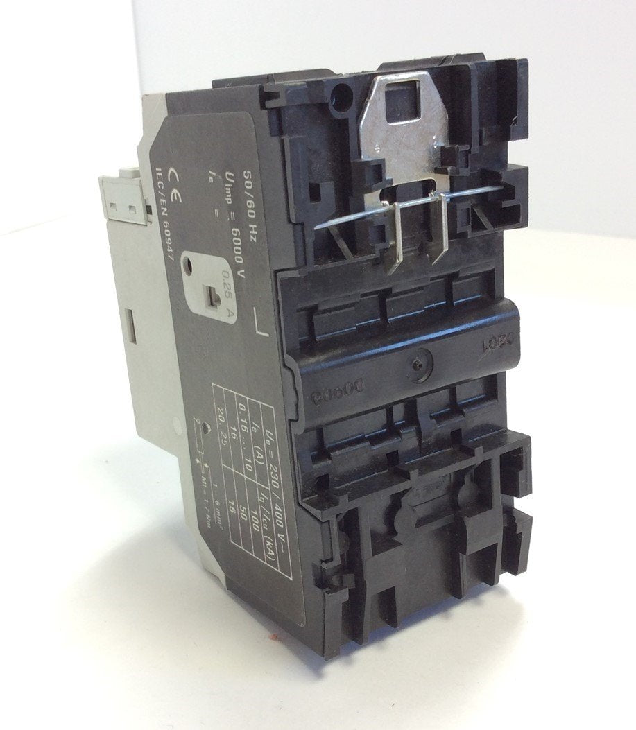 Used Moeller PKZM0-0.25 Manual Motor Protector, Adjustable 0.16-0.25 AMPS DIN Mount