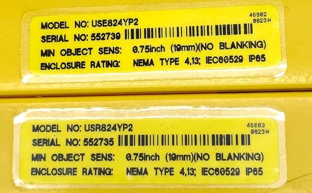 Used Banner USR824YP2 & USE824YP2 Micro-Screen Light Curtain, 8" Screen, 30' Range