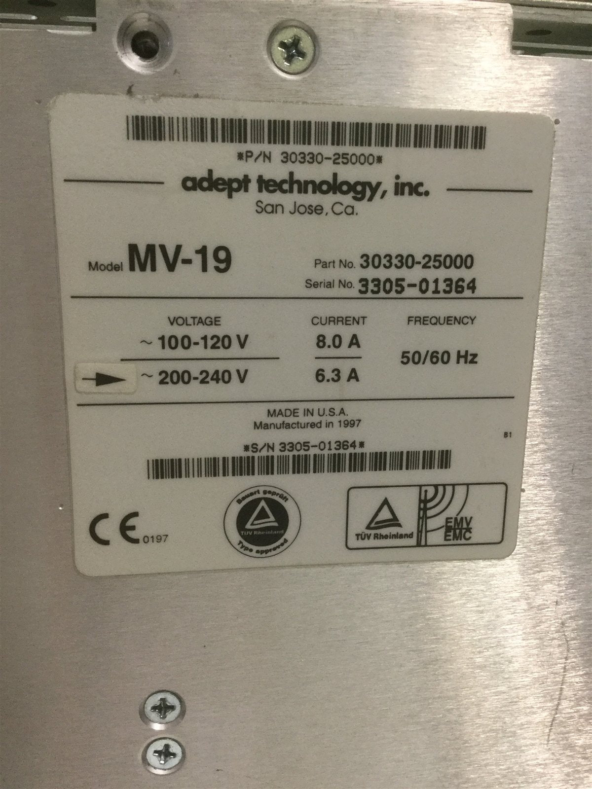 Used Adept MV-19 Robot Controller, 19-Slot PLC Chassis Rack Power Supply 330330-25000
