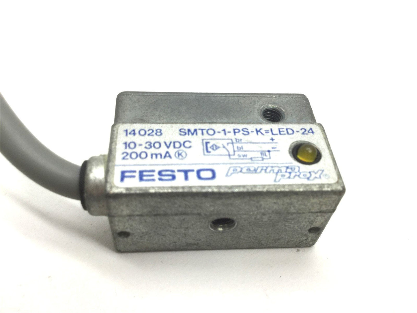 Used Festo SMTO-1-PS-K=LED-24 Inductive Proximity Switch PNP, 24VDC, Yellow LED, Reed