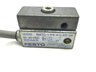 Used Festo SMTO-1-PS-K=LED-24 Inductive Proximity Switch PNP, 24VDC, Yellow LED, Reed