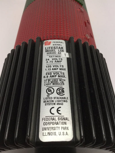 Used Federal Signal LSB Litestak Stack Light, Color: Red Green Amber, 24V-240V