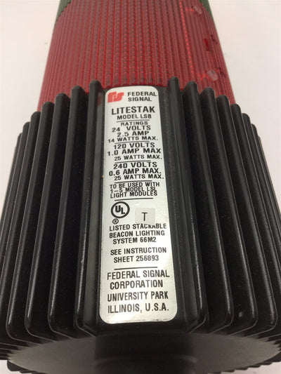 Used Federal Signal LSB Litestak Stack Light, Color: Red Green Amber, 24V Bulbs