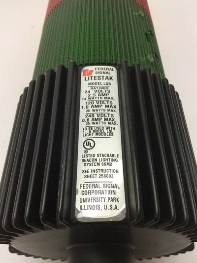 Used Federal Signal LSB Litestak Stack Light, Color: Red Green Amber, *No Bulbs*