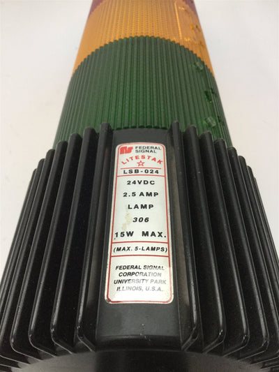 Used Federal Signal LSB-024 Litestak Stack Light, Green Amber Red Blue, *No Bulbs*