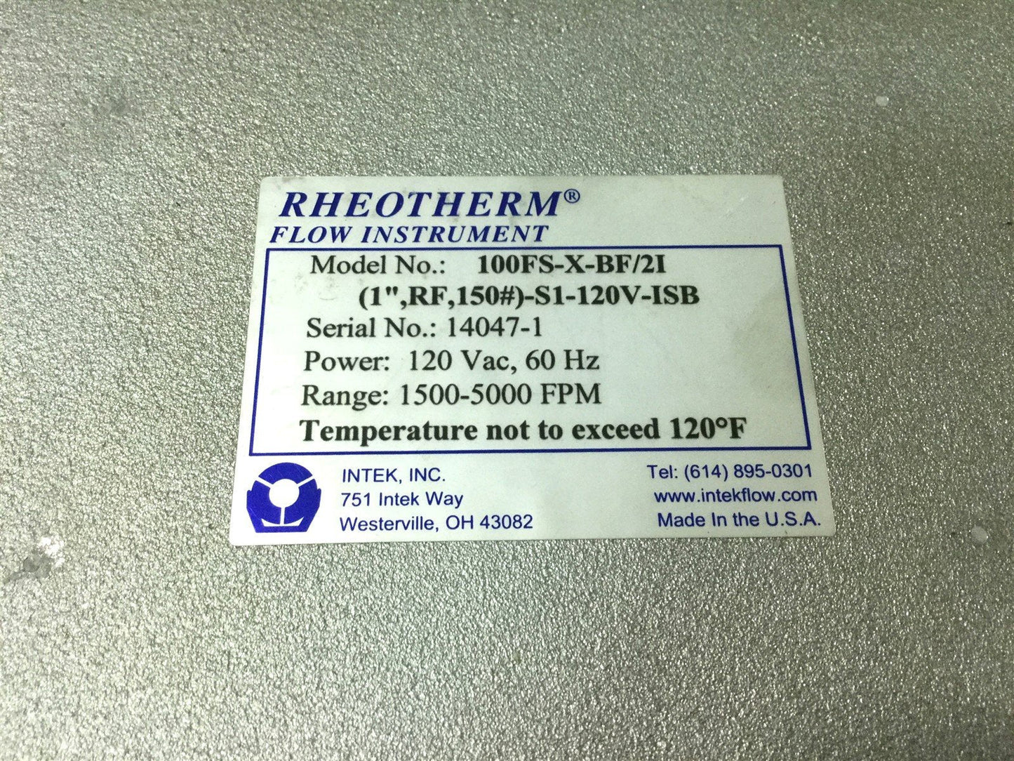 Used Rheotherm 100FS-X-BF/21-(1",RF.150#)-S1-120V-ISB Flow Switch, Remote Electronics