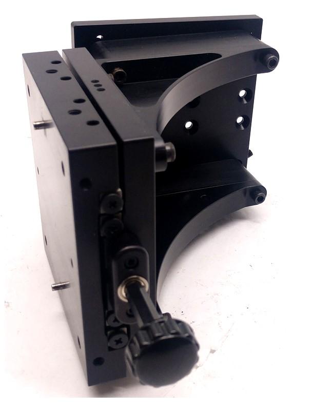 Used Miyachi Unitek 100/80 Focus Head, Single Axis 1.5" Travel, Dimensions: 4" x 4"