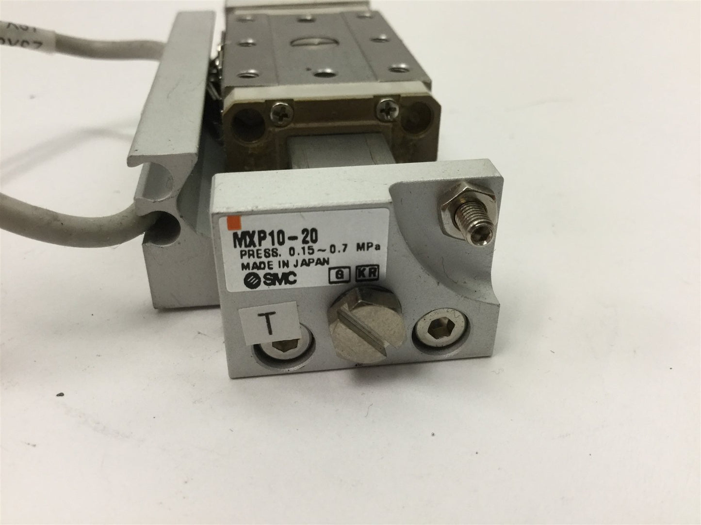 Used SMC MXP10-20 Pneumatic Slide Table, Stroke: 20mm, Bore: 10mm, 2x D-M9P Sensors