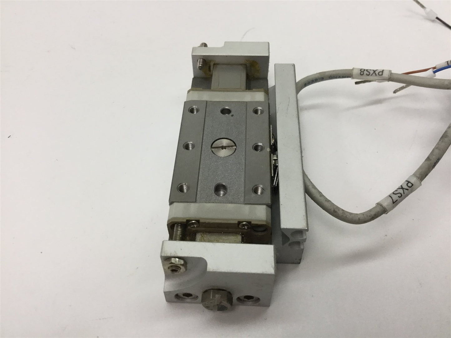Used SMC MXP10-20 Pneumatic Slide Table, Stroke: 20mm, Bore: 10mm, 2x D-M9P Sensors