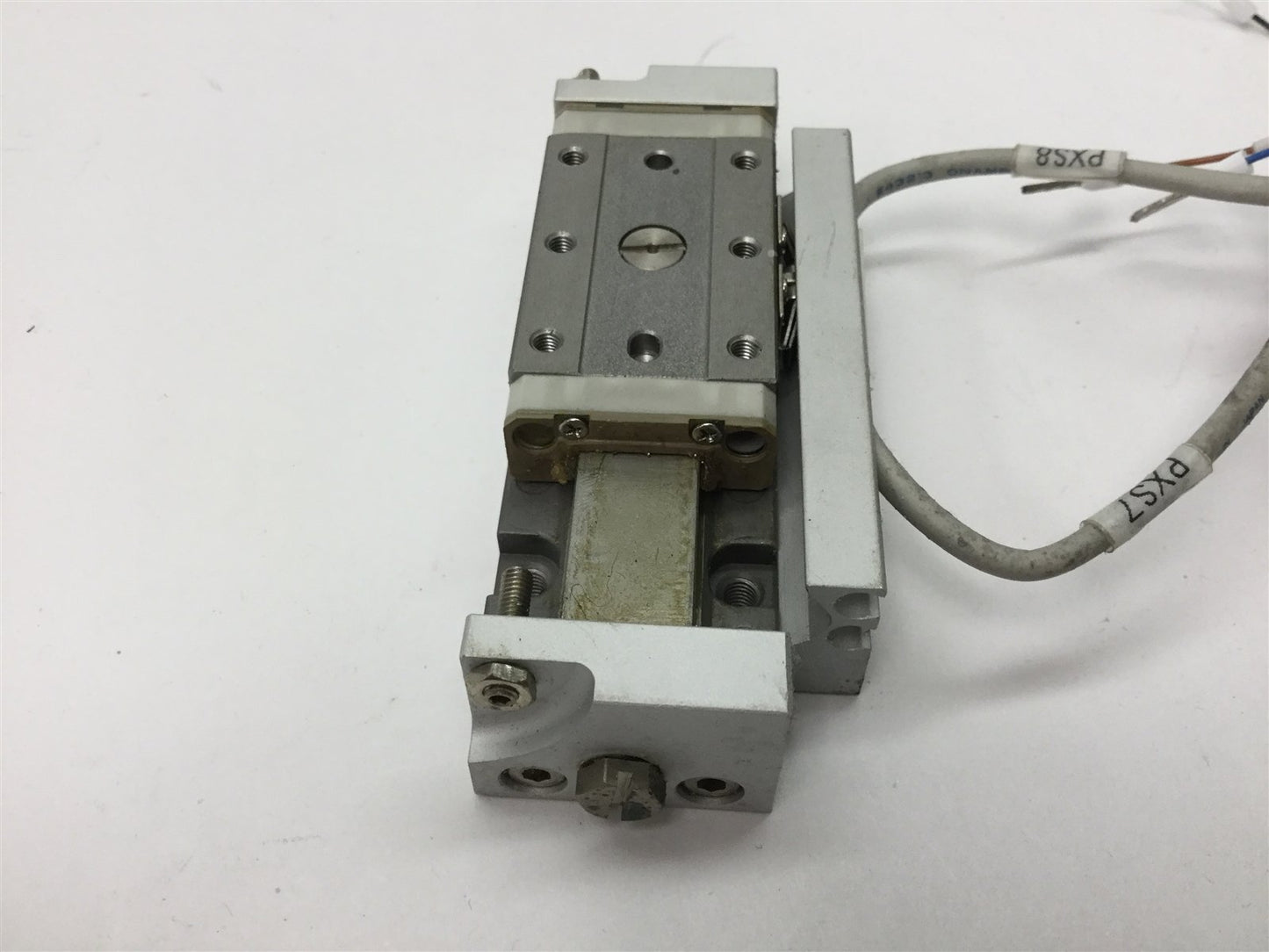 Used SMC MXP10-20 Pneumatic Slide Table, Stroke: 20mm, Bore: 10mm, 2x D-M9P Sensors