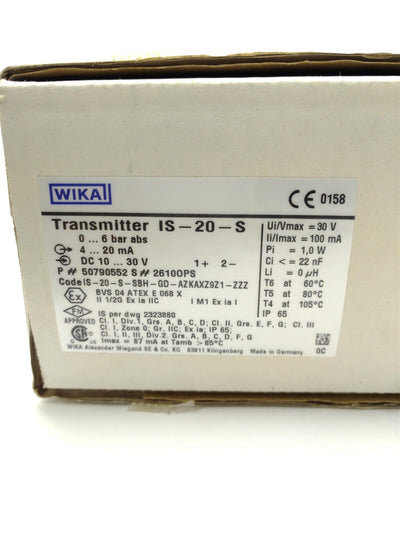 Used WIKA IS-20-S-SBH-GD-AZKAXZ9Z1-ZZZ Pressure Transmitter, 0-87PSI, 10-30VDC
