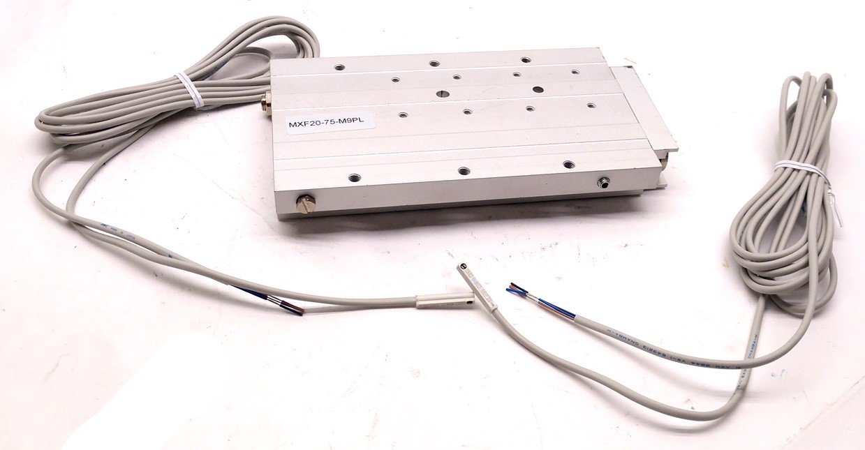 Used SMC MXF20-75-M9PL Guided Cylinder Slide Table Actuator, w/2 D-M9P Switch Sensors