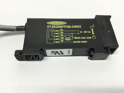 Used Banner D12E2N6FPQ6 54663 Glass Fiber Optic Sensor 10-30VDC NPN, 500æs Response